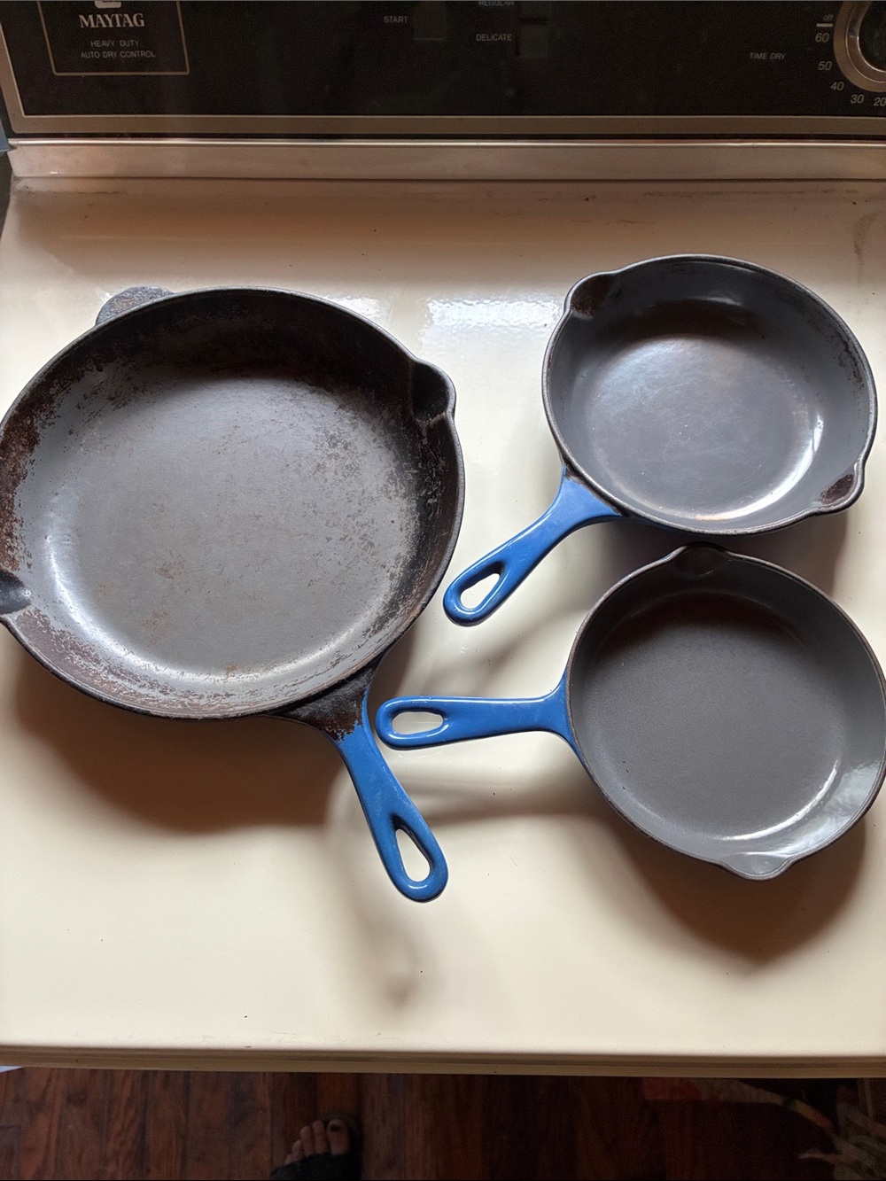 Le Creuset France 3 Piece Pan Set Blue Cast Iron